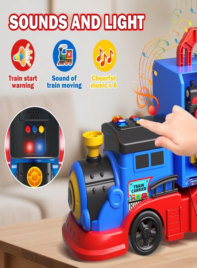 Gloween Train Set Truck Toys for Toddler Boys Girls Age 3 4 5 6 Years Old, Carrier Transport Truck with Light & Music, Great Christmas Birthday Gifts for Kids 3-4 3-5 Years Old - Image 4